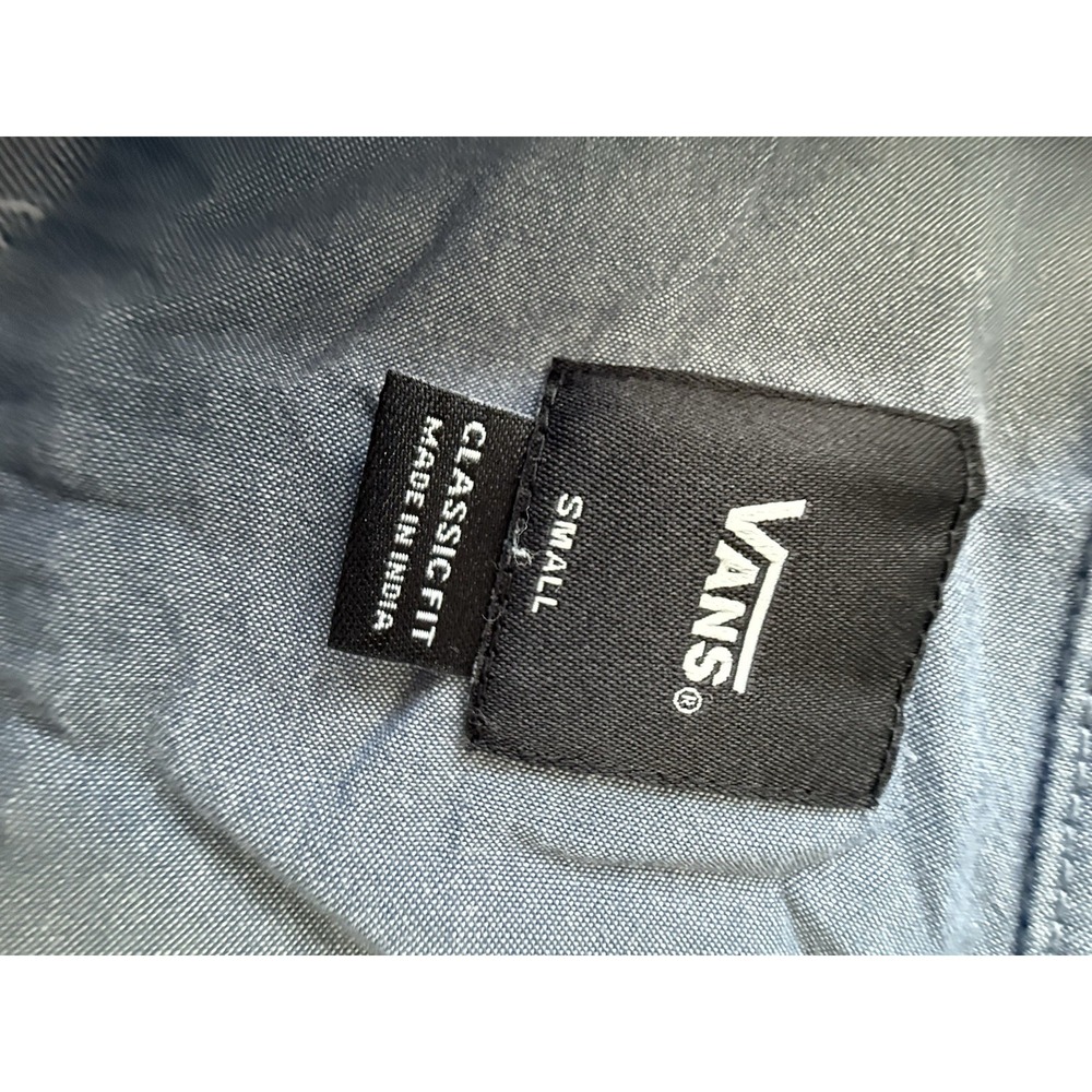 Vans Men's Small Denim Short Sleeve Button Up With Collar Pin Stripe - Picture 4 of 6
